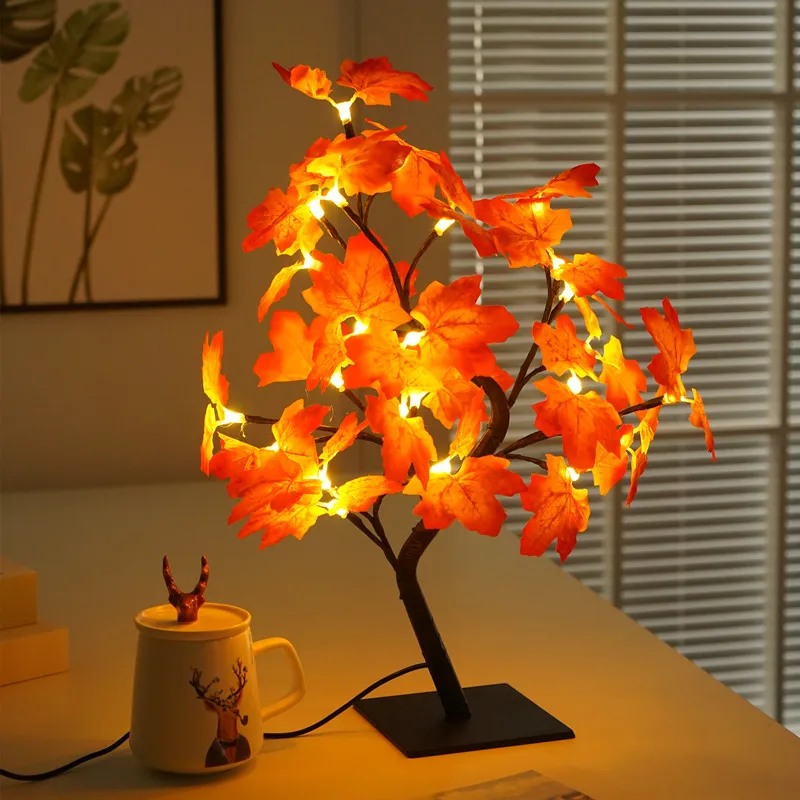 Simulation Maple Leaf Tree Lights Thanksgiving Room Decorative Lamp LED Lights String Lights Flashing Lamp Crafts Figurines