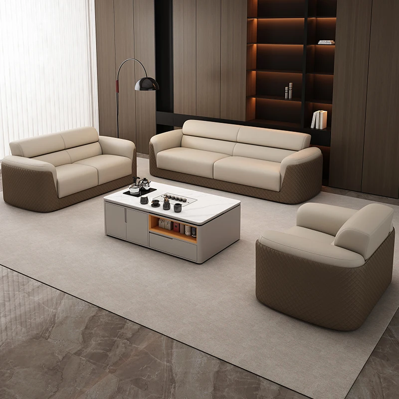 

Office sofa Modern simple reception room Leather sofa Boss meeting room Three-person coffee table combination