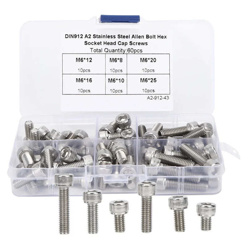 60Pcs Cap Screw Set Hex Socket Stainless Steel 304 For Electronics Industry With Plastic Box