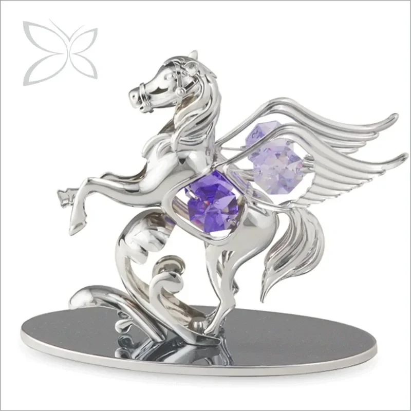 Crystocraft Luxury Chrome Plated Pegasus Figurine Decorated with Brilliant Cut Crystals Decorative Home Decor