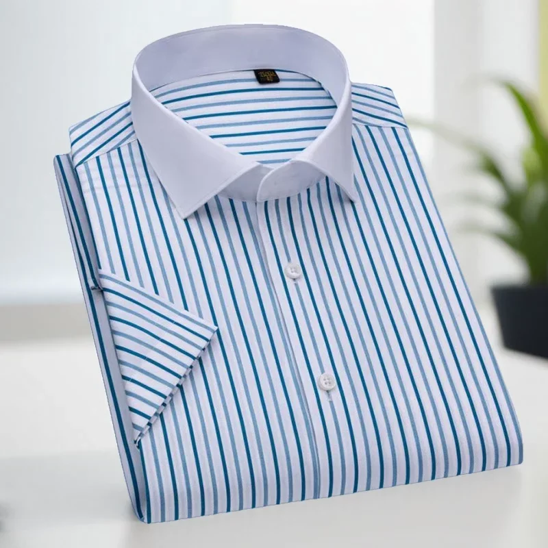 

DP 100S Men's High End Short Sleeved Shirt Slim Fit 100% Cotton High Count No Iron Splicing Collar Pure Cotton