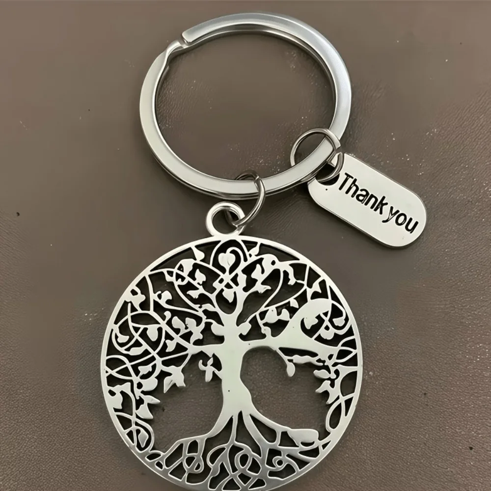 Tree of Life Keychain Thank You Gift Set Stainless Steel Key Ring with Organza Bag Card for Wedding Guest Party Favor Souvenir