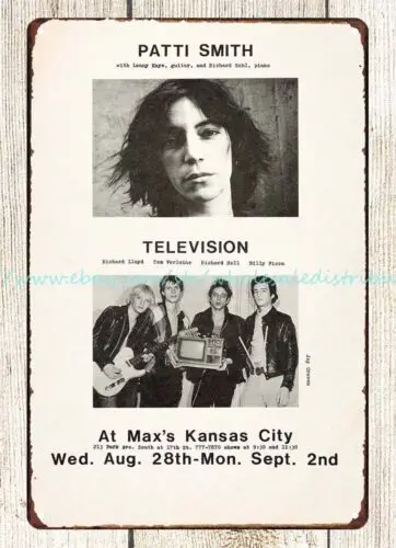 1974 Patti Smith, Television Max's Kansas City Concert Poster metal tin sign