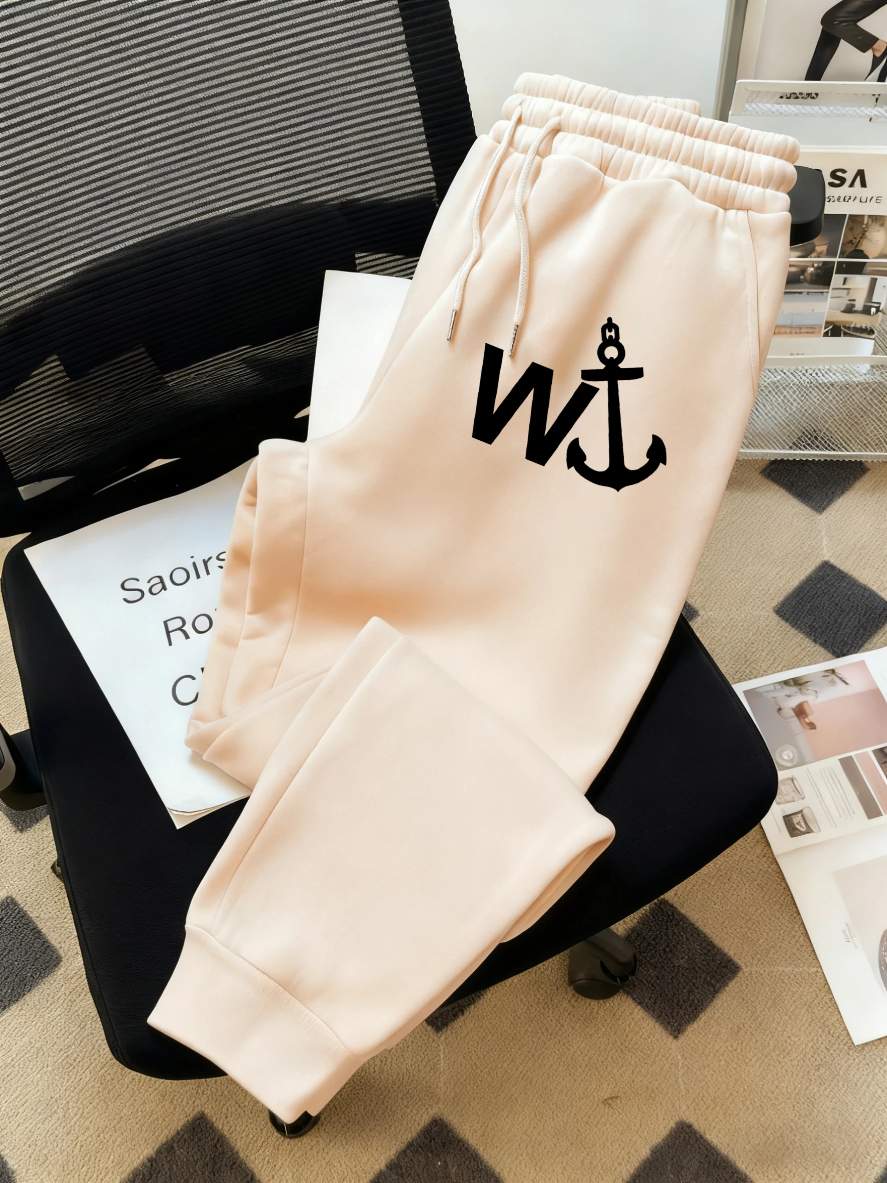 

The Letter W And Anchor Design Trousers For Mens Autumn Fashion Sweatpants Pocket Y2K Fleece Sportpants Unisex Trendy Pants