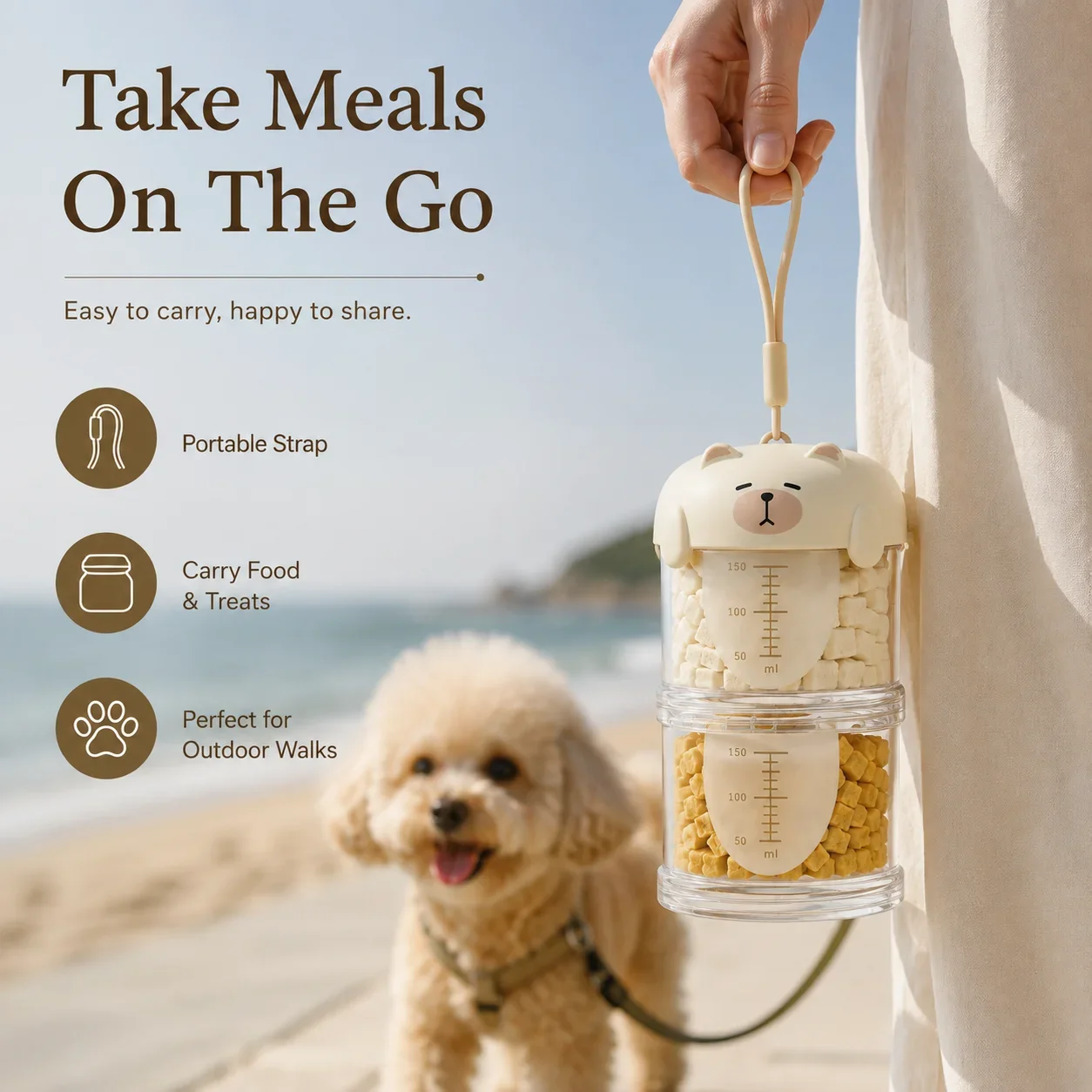 Cute Pet Food Storage Can with Airtight Lid, Multi-Layer Stackable Container for Dog Cat Food, Portable Dry Food Storage