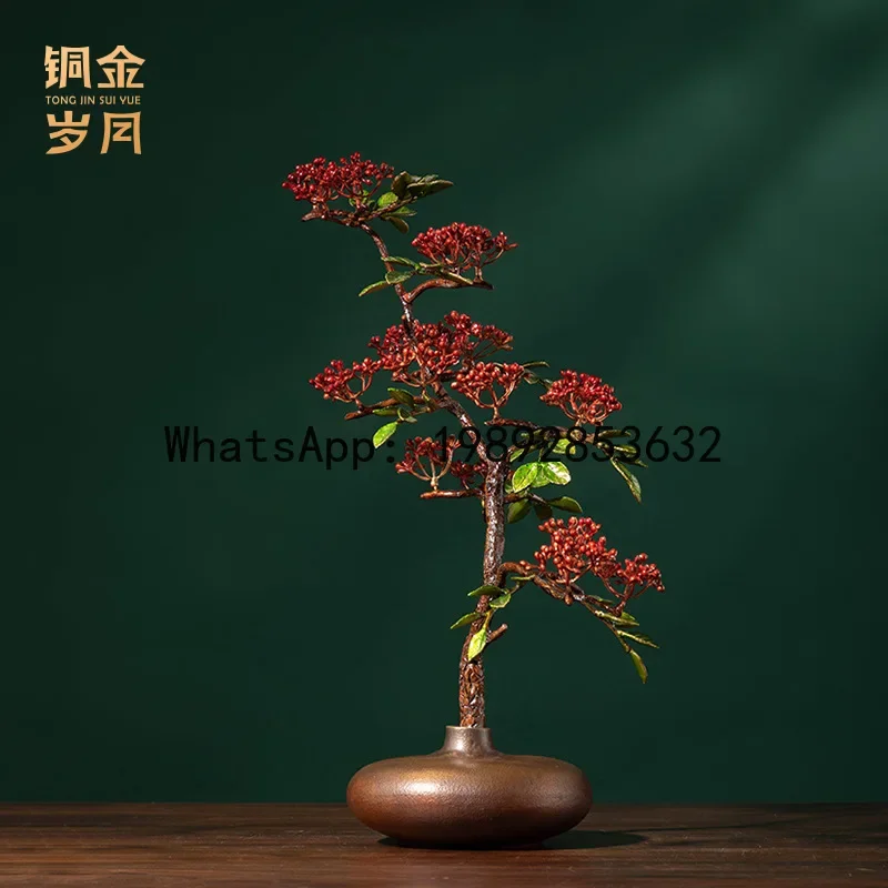 X5-7  Copper Art Workshop Copper Autumn Fruits Realistic Bonsai  Ornament Autumn Fruits Plentiful Potted Plant New Chinese Style