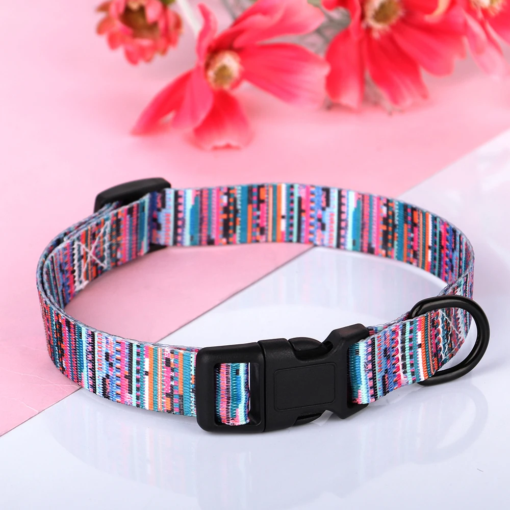 Small Dog Collar Nylon Print Puppy Cat Necklace Adjustable Medium Dogs Kitten Collars Floral Printed Pet Necklaces For Dogs Cats