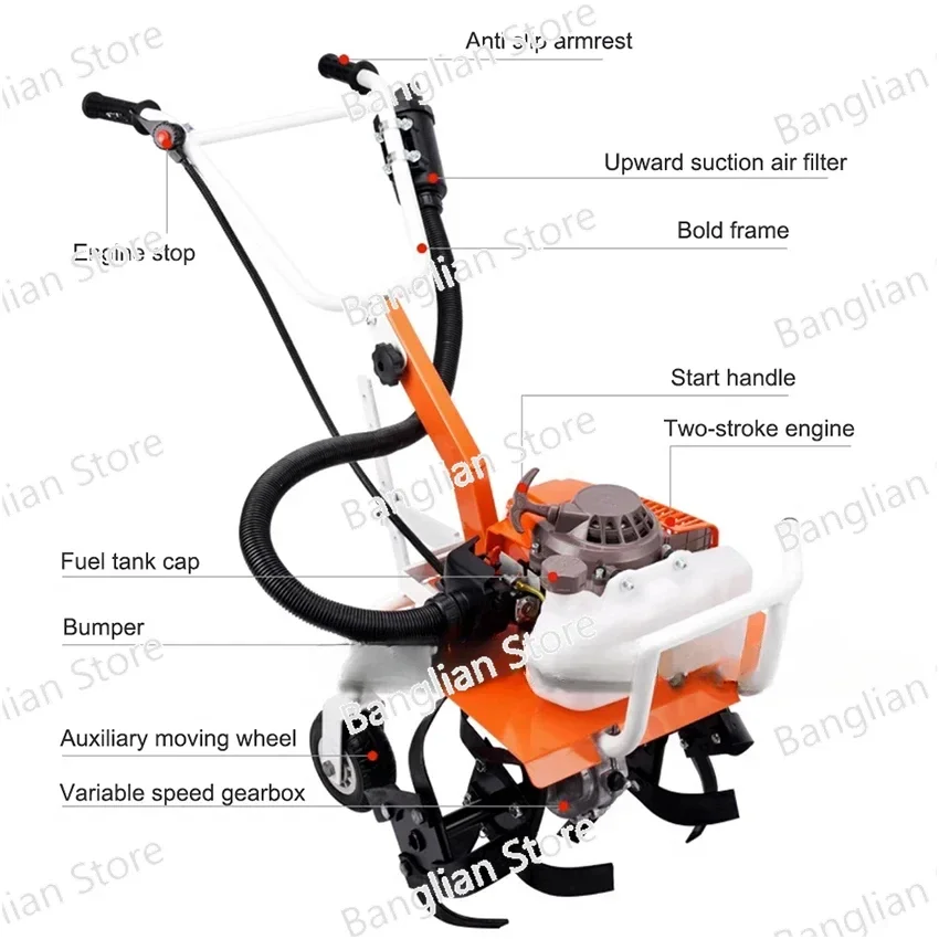 Micro Tiller Small Agricultural Gasoline Rotary Tiller Household Agricultural Gardening Tools Micro Tillage Machine 8800W 1100mL