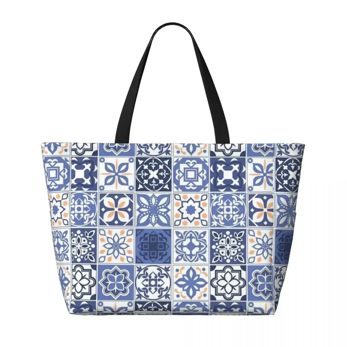 Blue Portuguese Tile Beach Travel Bag, Tote Bag Popular Practical Out Birthday Gift Multi-Style Pattern