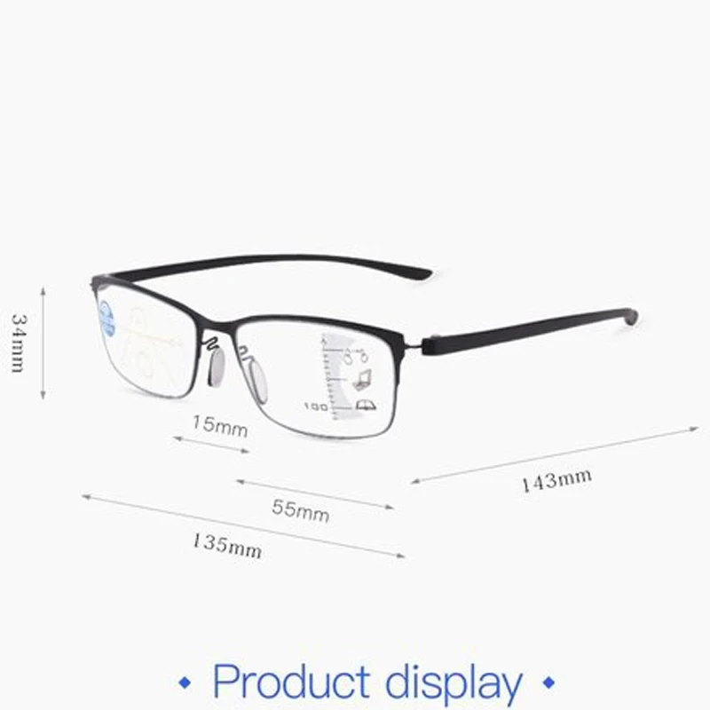 Progressive Multifocus Reading Glasses Blue Light Blocking Titanium Anti-fatigue Full frame Multifocal Readers Eyeglasses 1.0to4