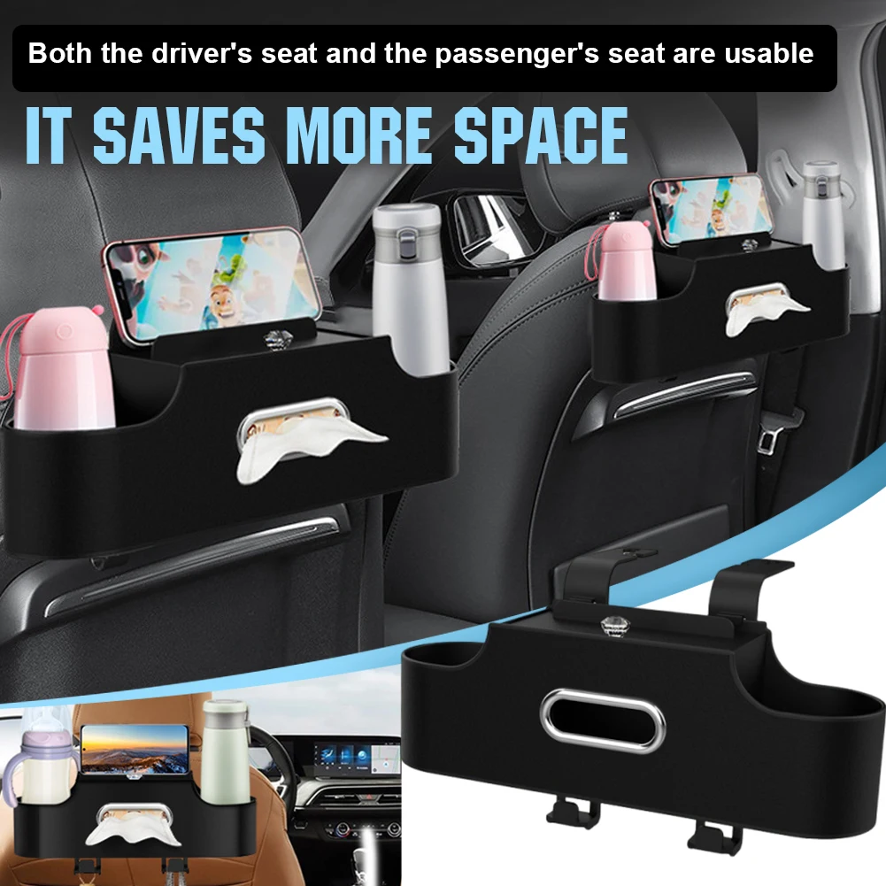 4-In-1 Seat Hanging Bag with Tissue Cup Holder Rear Seat Storage Rack Hanging Hooks Car Seat Organizer Auto Interior Supplies