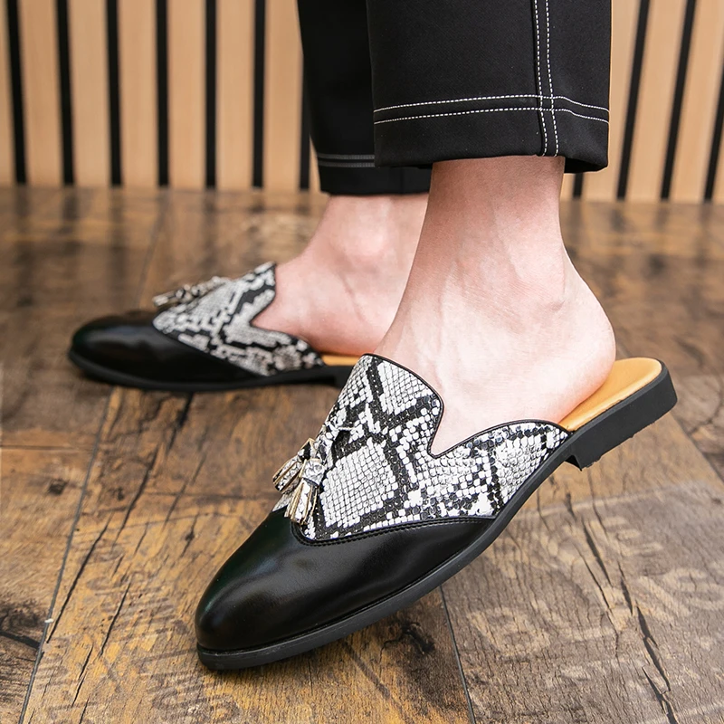 Plus Size Closed Toe Sandals Mules Men Half Shoes For Man Leather Semi-Drag Casual Shoes Backless Loafers Slippers Male Slides