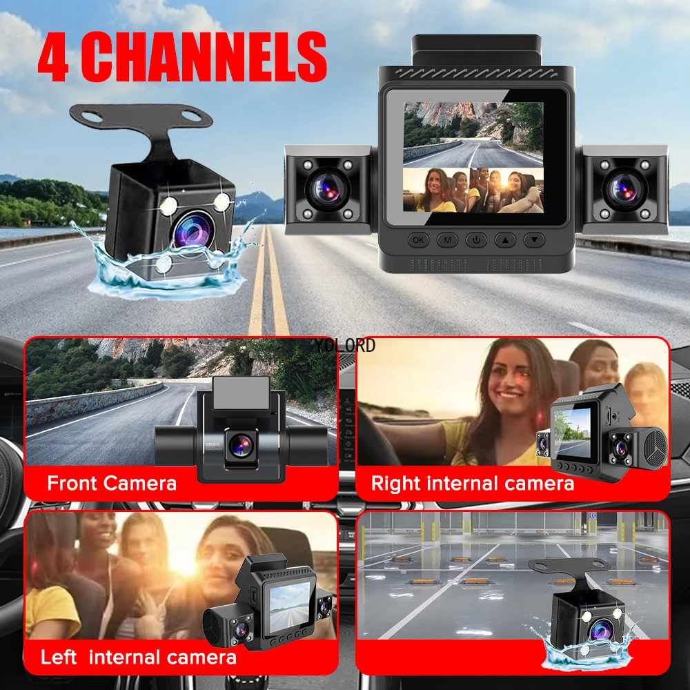 4CH Car Dash Cam 4 Channel Black Box Driving Camera 1080P IPS Front Left Right Rear Night Vision Loop Recording