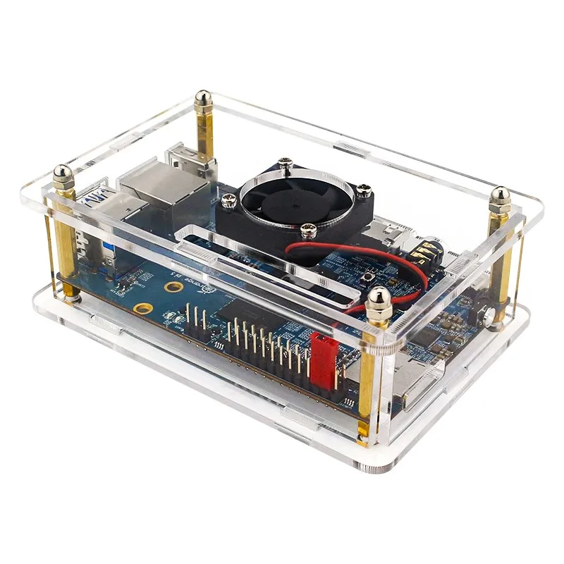 Orange Pi 5 อะคริลิคใสกล่องโปร่งใสEnclosureอุปกรณ์เสริมทองแดงความร้อนพัดลมระบายความร้อนแหล่งจ่ายไฟสําหรับOrange Pi 5