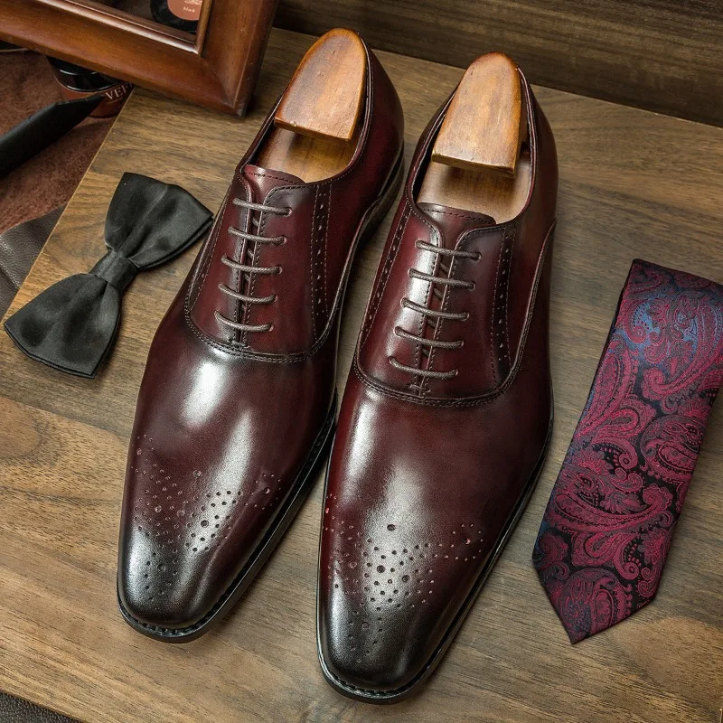 

Genuine Leather Mens Dress Shoes Luxury Handmade Quality Comfortable 2025 Outdoor British Style Black Wedding Oxfords Shoes Man
