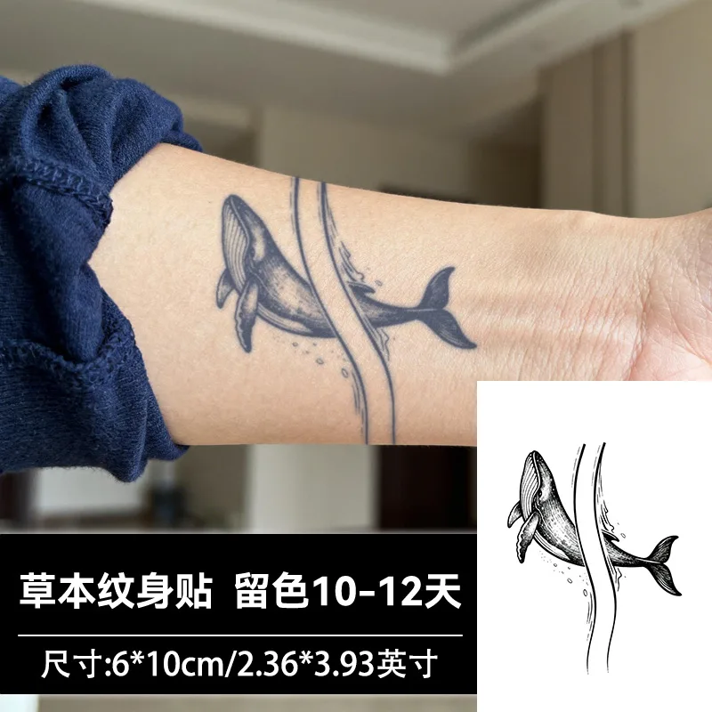 Whale Temporary Tattoo, Herbal Juice Waterproof & Long-Lasting, Elegant & Fresh Realistic Fake Tattoo for Arm & Hand