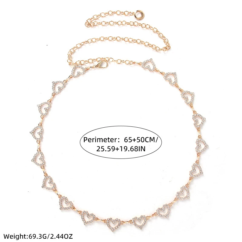 Fashion Rhinestone Heart Waist Chain for Women Girls Adjustable Body Belt Belly Jewelry Tassel Design for Dresses Jeans