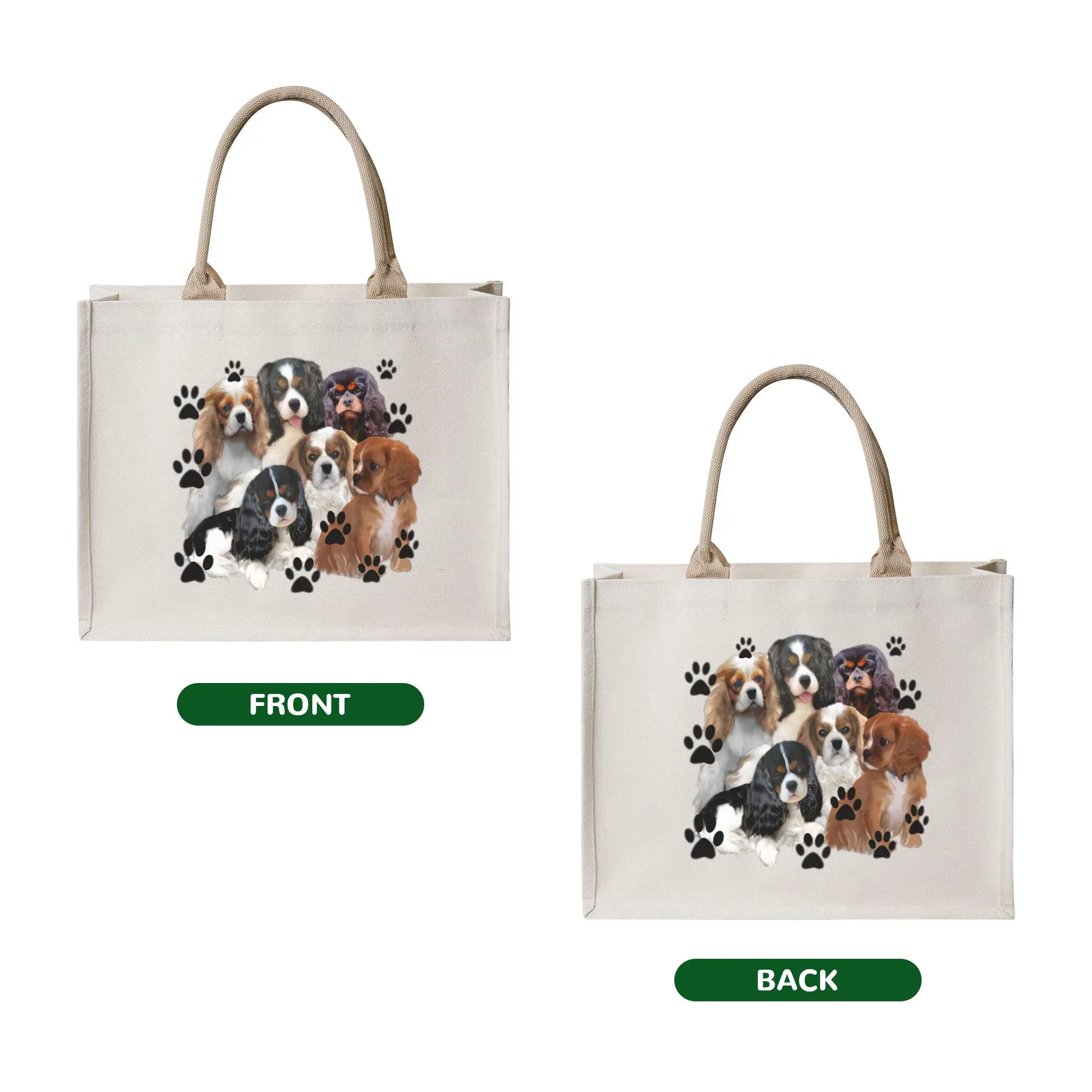Reusable Dog Cavalier King Charles Spaniel Family Group  Shopping Bag Women Tote Bag Portable  Grocery Shopper Bags