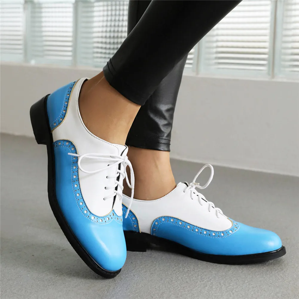 2024 Fashion Spring Autumn Oxford Flats Woman Lace-up Round Toe Loafers Leather Derby New British Ladies Thick Heel Shoes 34-43