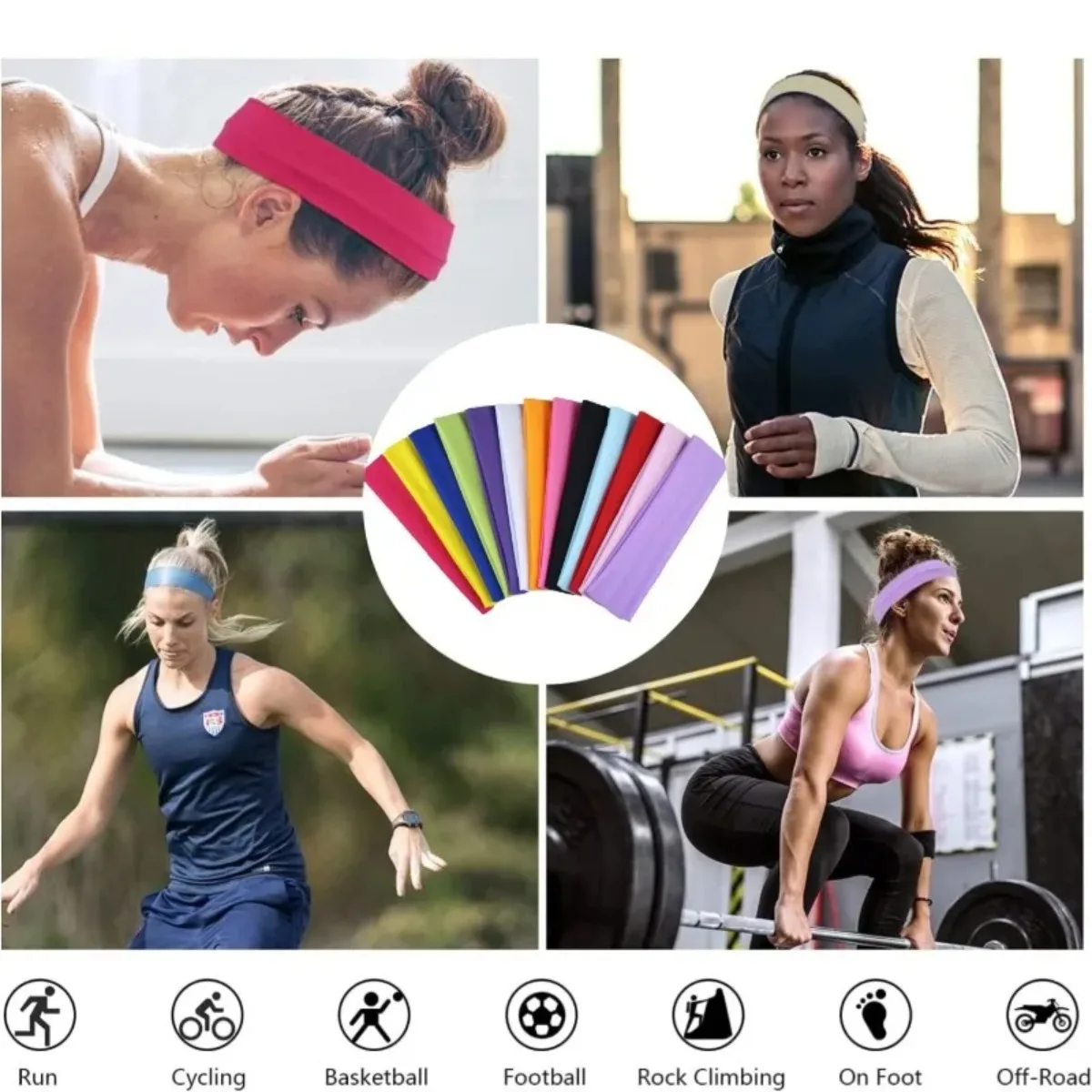 Elastic Hair Band Solid Color Knitted Fashion Headbands Sports Hair Bands Uses For Women Running Fitness Yoga Makeup Accessories