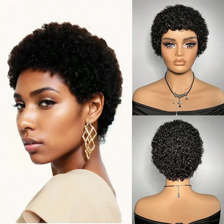 Perruques Cheveux Humains Coupe Pixie Court Afro Crépu Cheveux Bouclés Naturels Pour Femmes Noires Perruques Brésiliennes Jerry Curly Bob Perruques Complètes