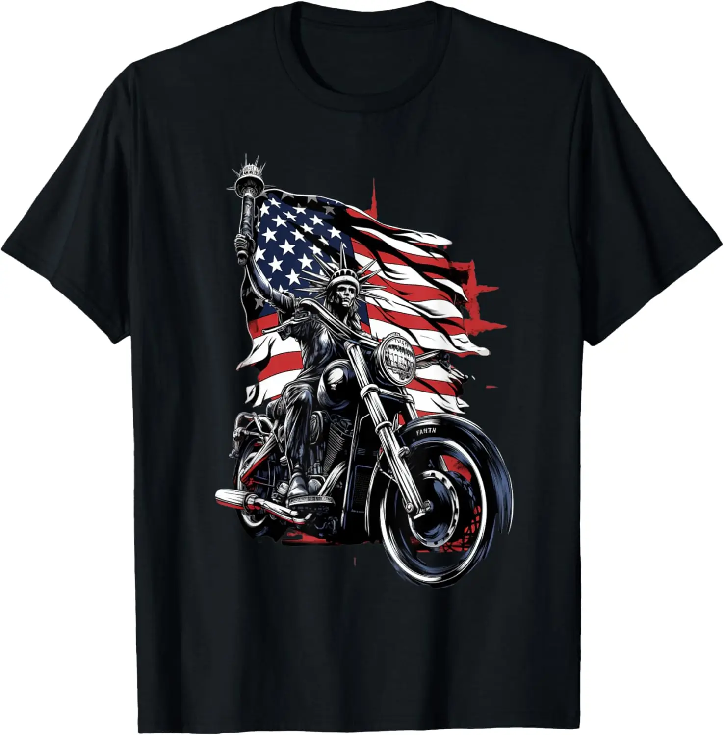 

USA Motorcycle Statue of Liberty Retro Patriot Biker T-Shirt Motorcycle
