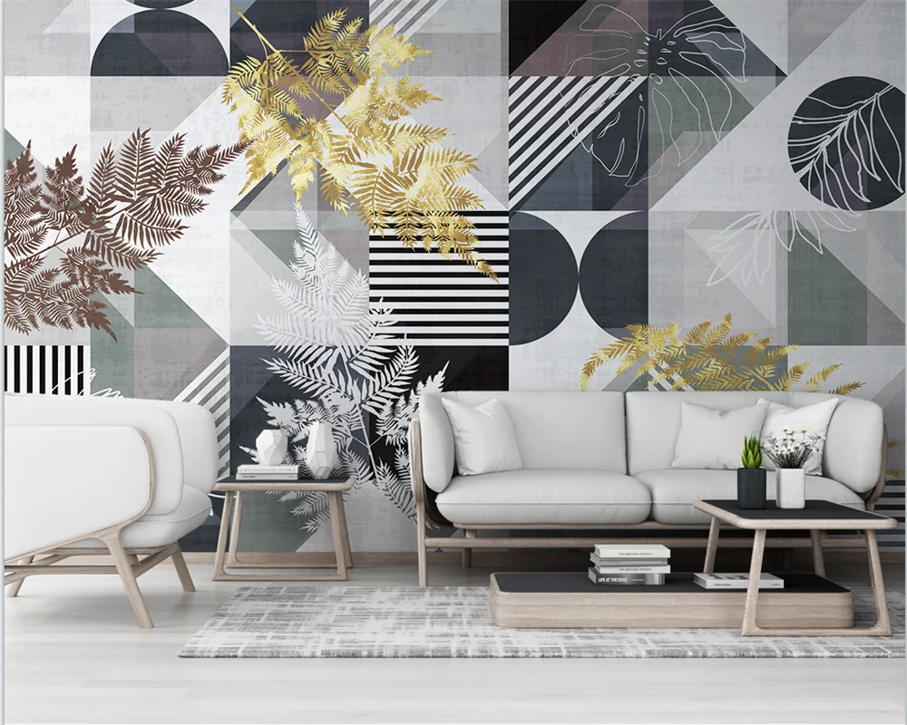 

beibehang papel de parede Custom modern light luxury custom geometric plant leaves TV background wallpaper papier peint