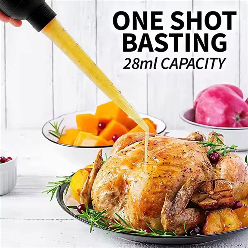 SYW-Turkey Baster Silicone Suction Bulb With Cleaning Brush  For Flavor Meat Poultry Beef Baking Injecting Marinade BBQ Tools