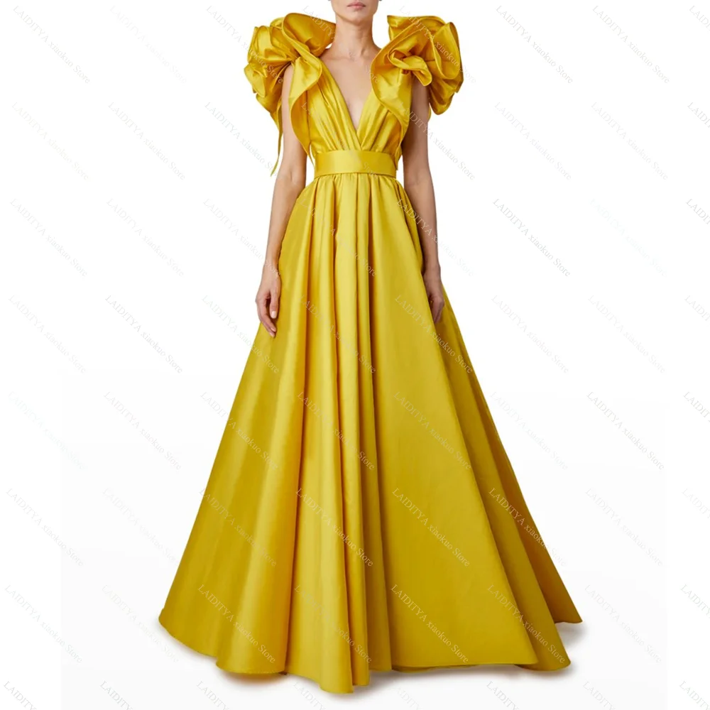 Chic V-Neck Party Dresses Gorgeous Ruched Pleated Strap A-Line Prom Gowns Fashion Draped Floor Length Women Evening Dresses