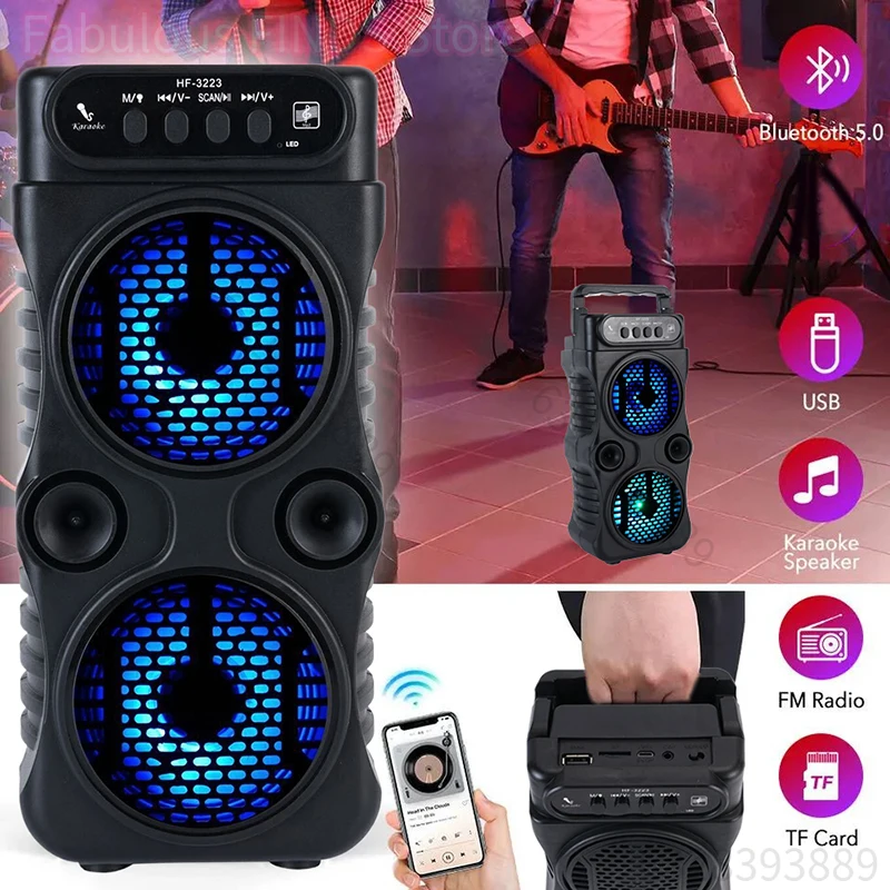 Altavoz Inalámbrico Portátil para Exteriores, Subwoofer Estéreo Dual de 3 Pulgadas, Alimentación USB, para Fiestas, Baile, Karaoke Familiar