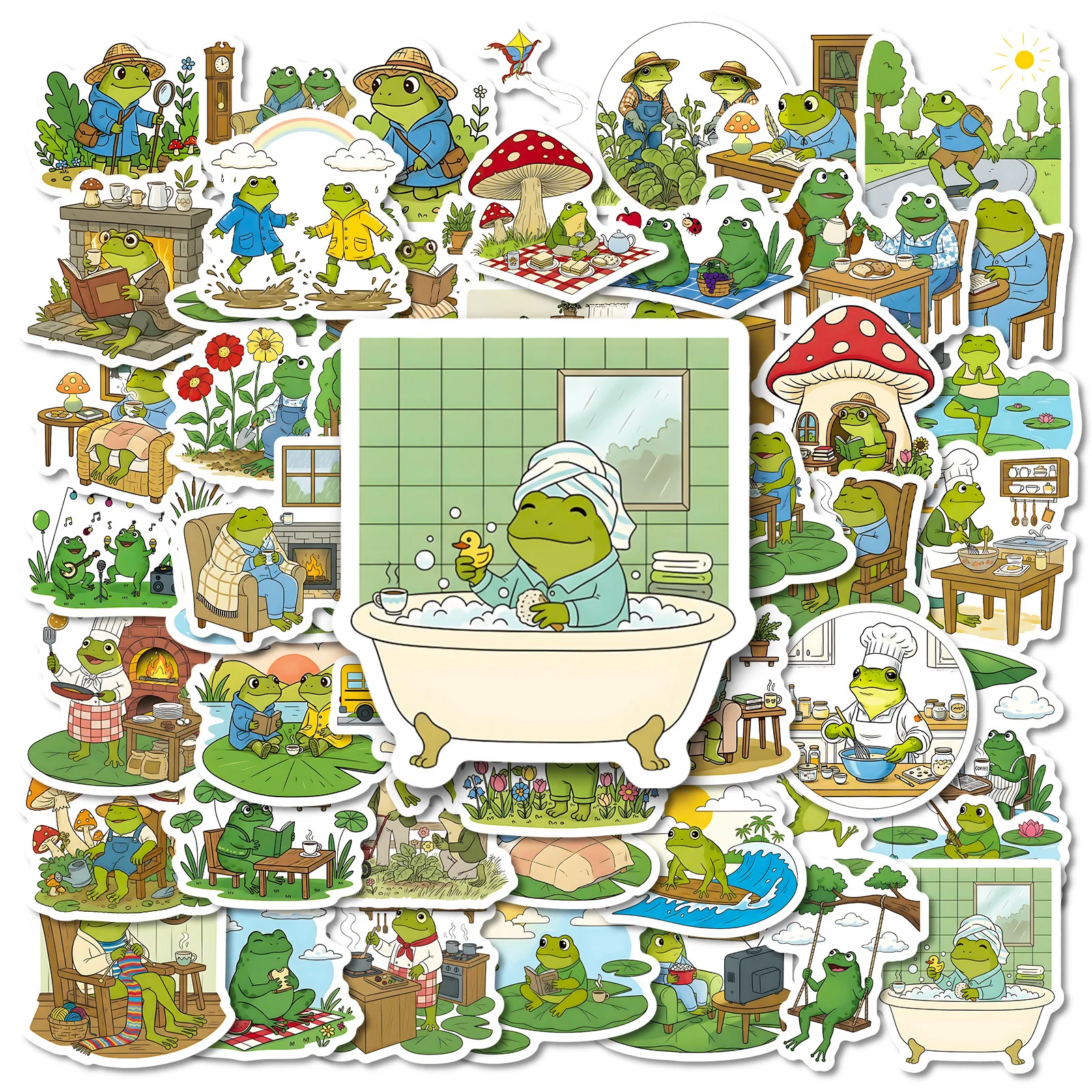 

10/56PCS The Daily Life of Frogs Graffiti Stickers Cute Frogs Cartoon Decal DIY Luggage Phone Guitar Skateboard Cup Kid Toys