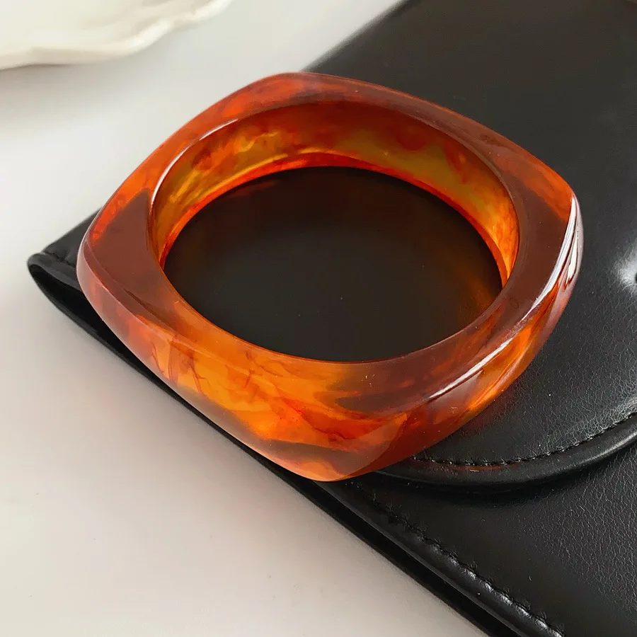 Coffee Big Irregular Square Wide Acrylic Bangles for Women Statement Resin Chunky Bracelets Couple Vintage Punk Jewelry Gifts F image 4