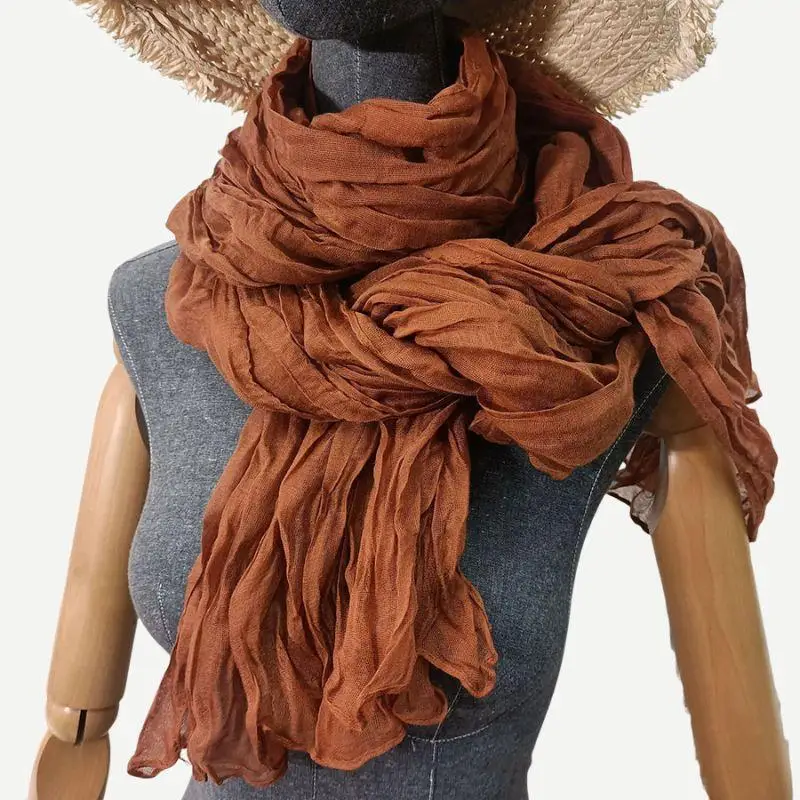 

180X90Cm Long Scarf Solid Color Retro Autumn Winter Warm Neck Wrap Cotton Hemp Gradient Scarf Shawl Trend Fold Soft Scarves