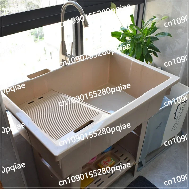 Plastic laundry sink with washboard balcony, household laundry table, wash basin, sink cabinet, laundry list slot, thickened