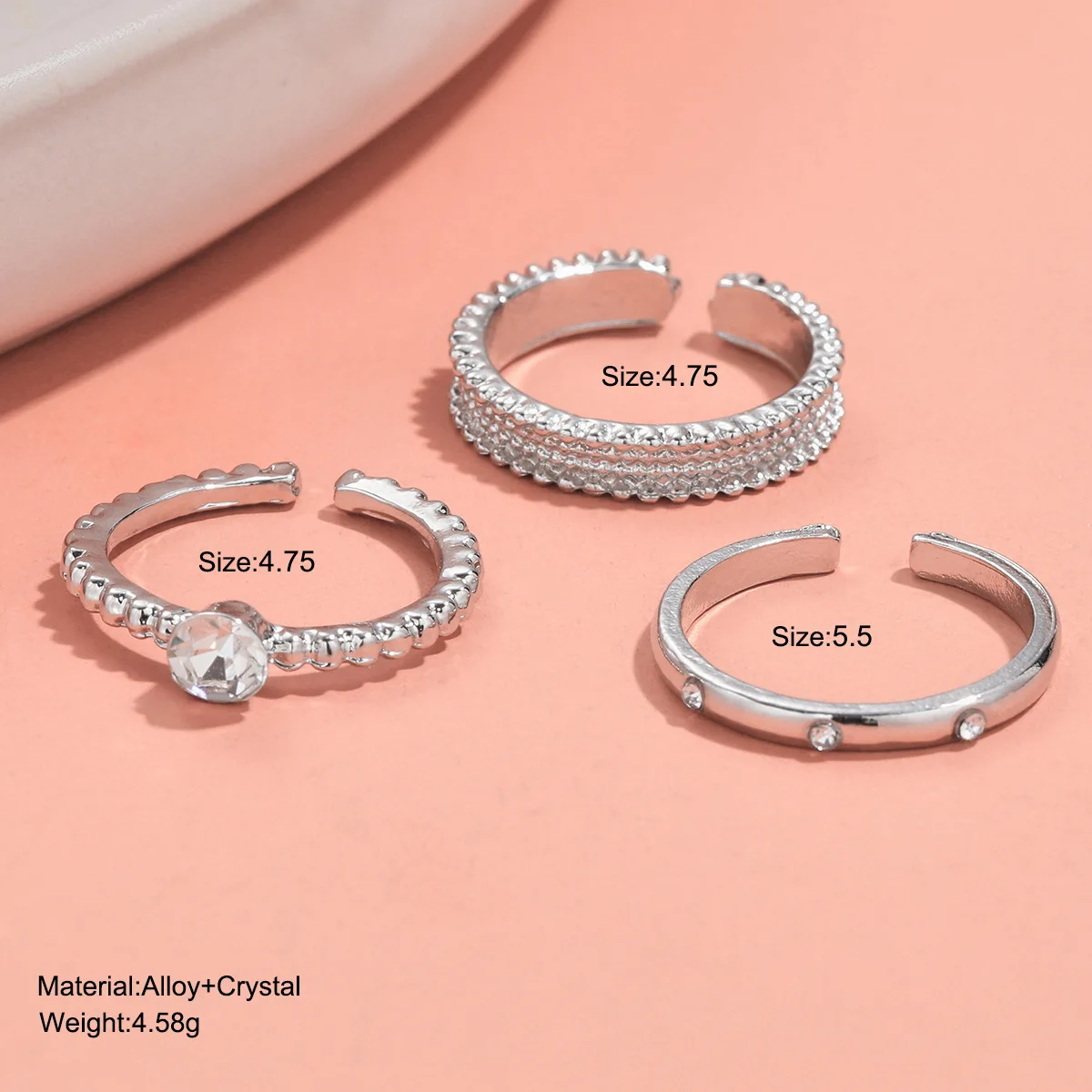 1SET Hot Selling Creative Circle Inlaid Zircon Open Ring Three Piece Set for Women's Fashionable and Versatile Trendy Jewelry