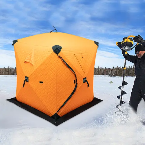 Tente de pêche sur glace Orange/bleu/rouge/Camouflage, abri thermique carré d'extérieur, double fermeture éclair, coupe-vent pour Camping, randonnée, pêche