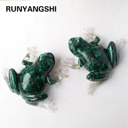 1PC Natural Malachite Rough Stone Frog Statue Reiki Stone Frog Figurine Amulet Fengshui Sculpture for Home Office Decoration