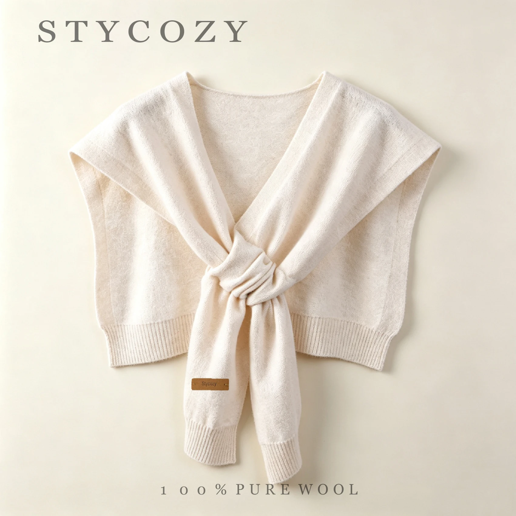 Women100%  Wool Solid Perforated Knit Shawl Ladies Lightweight Faux Collar Neck Cover Knitted Capes Autumn Winter Shoulder Wraps