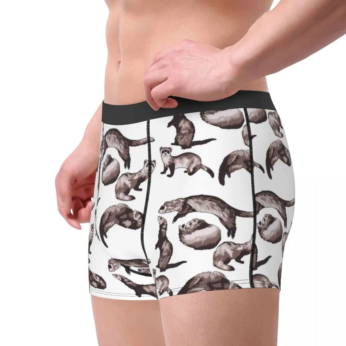 Novelty Boxer Ferret Wildlife Animal Shorts Panties Men's Underwear Rodent Weasel Mid Waist Underpants for Homme