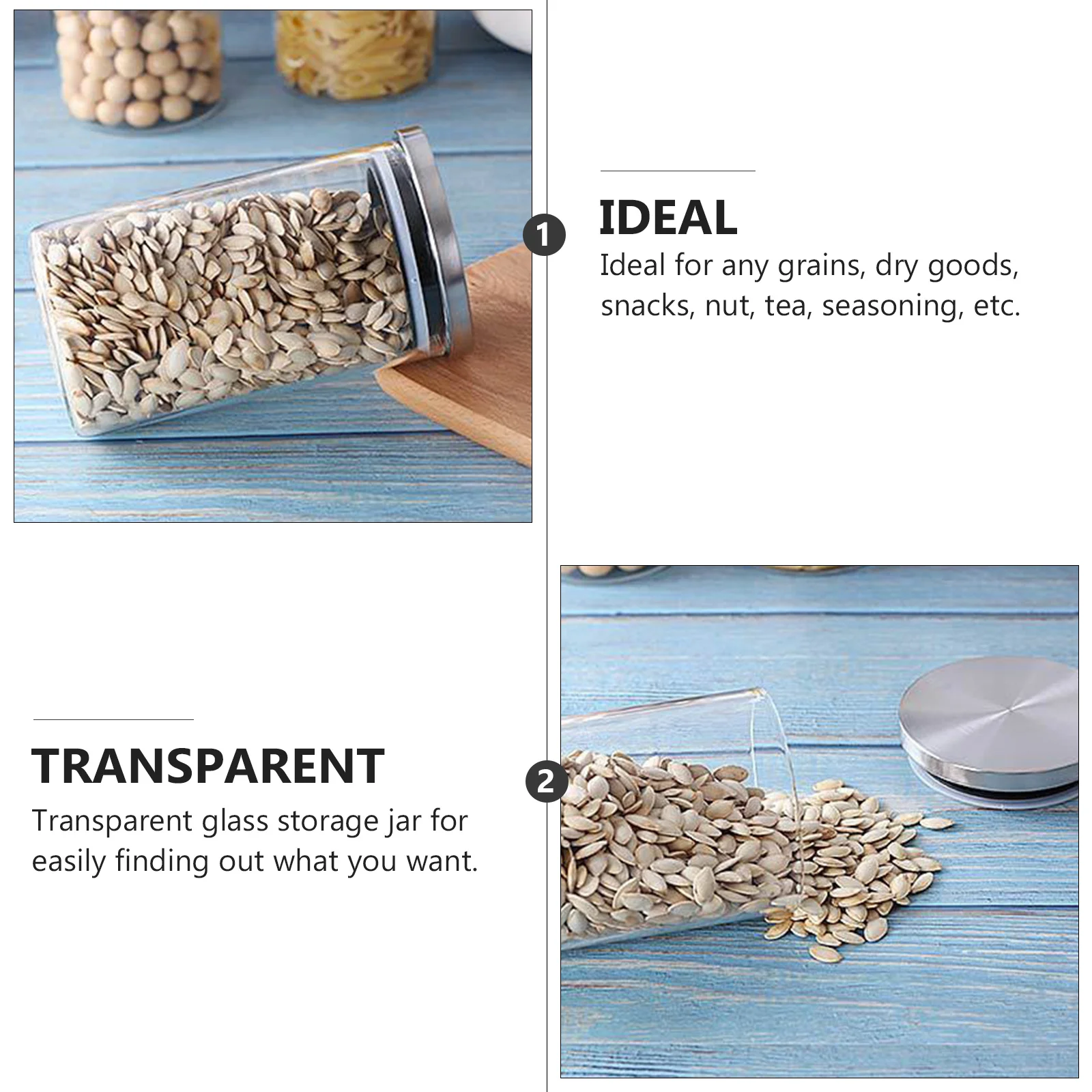 

Transparent Glass Dry Grains Storage Jar Airtight Kitchen Organizer Container Perfect for Snacks Tea Seasoning