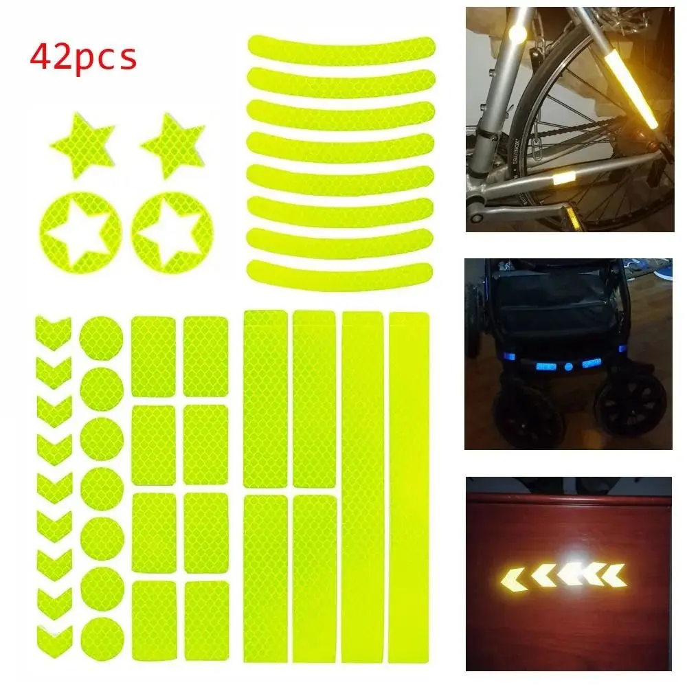 42Pcs/Set Waterproof Reflective Bicycle Stickers Multicolor High-Intensity Night Safety Stickers High Visibility Warning