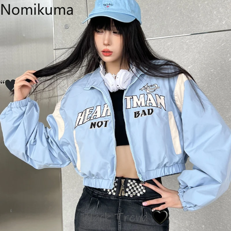 Streetwear Women's Jackets Crop Tops Turndown Collar High Waist Letter Outwear 2025 Ropa Mujer Casua Zipper Fashion Y2k Coats