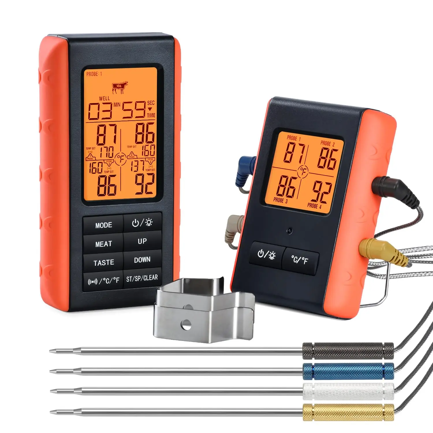 Wireless Meat Thermometer with 4 Probes for Grilling, Smoking, BBQ & Oven Cooking