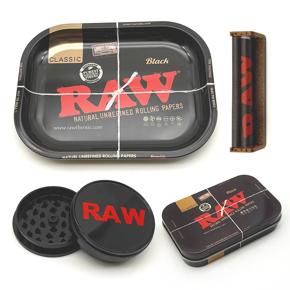 18x14cm Metal Rolling Tray with Manual Herb Grinder Built-in Tobacco Storage Box And Handheld rolling papers machine