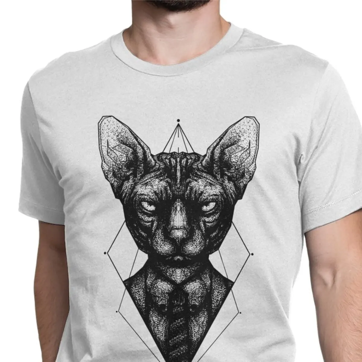 Funny Sphynx Cat T-Shirt for Men Round Neck Cotton T Shirts Canadian Hairless Sphynx Kitten