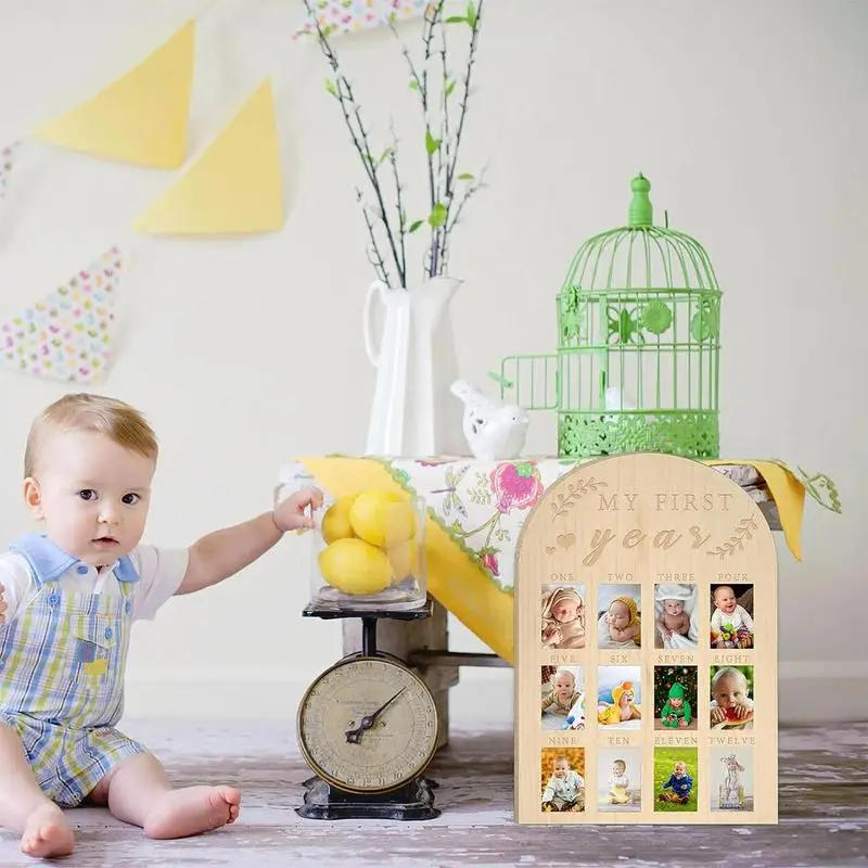 Unisex Toddler Memory Book Photo Display Memory Book Wood Board Toddler First Year Photo Frame Milestone Board For Toddler