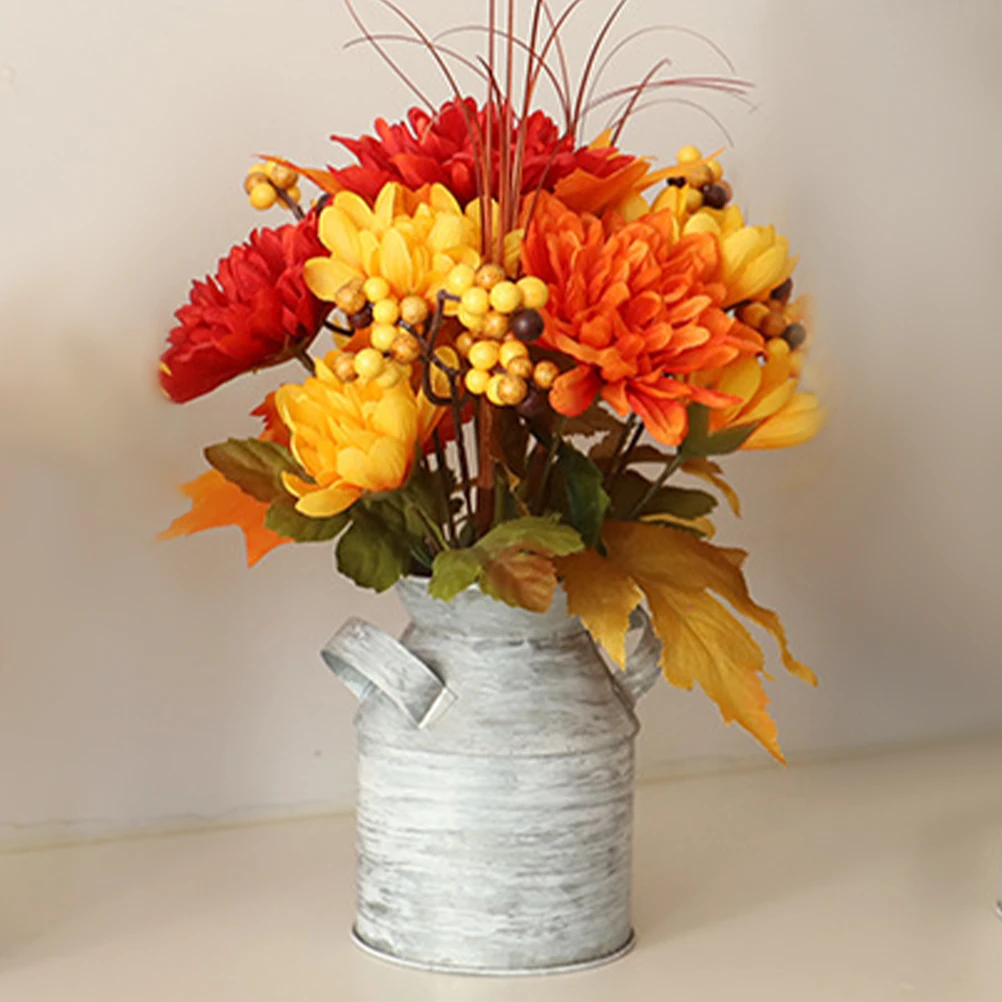 

Simulated Sunflower Artificial Flower in Iron Bucket Ornament Fake Bonsai Decorative Plant for Kitchen Living Room Desktop faux