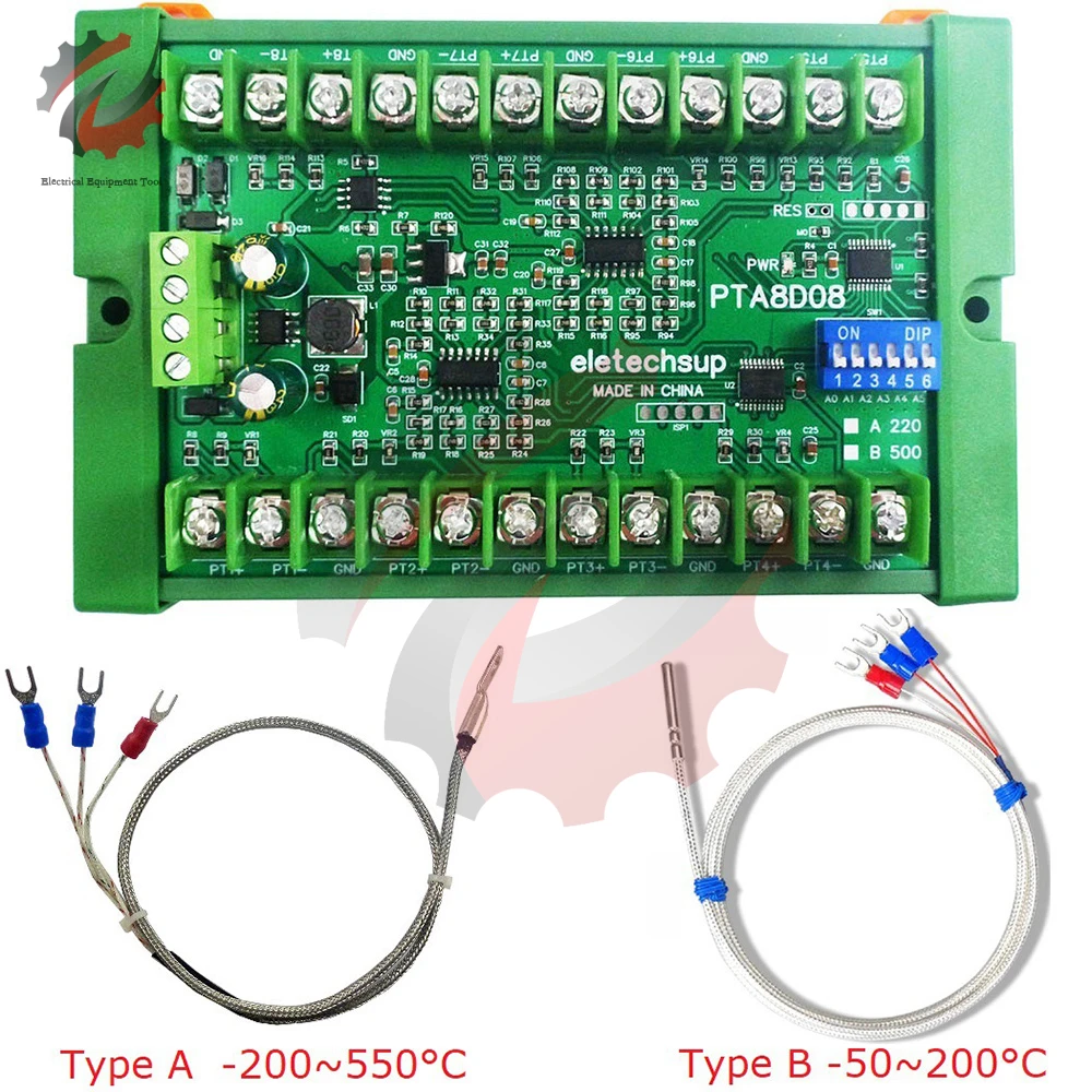 8ch DC 8-30V PT100 RTD RS485 Temperature Sensor Module Modbus Thermal Resistance Collector Heat Resistant Temperature Detector