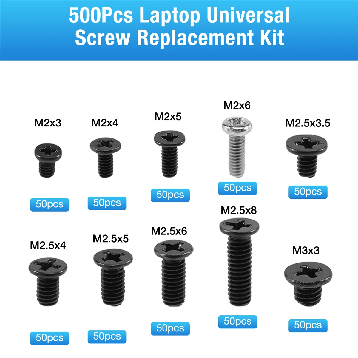 500Pcs Laptop Universal Screw Replacement Kit M2, M2.5, M3 for Lenovo Toshiba Gateway Samsung HP IBM Dell Dell Acer Asus jasmine
