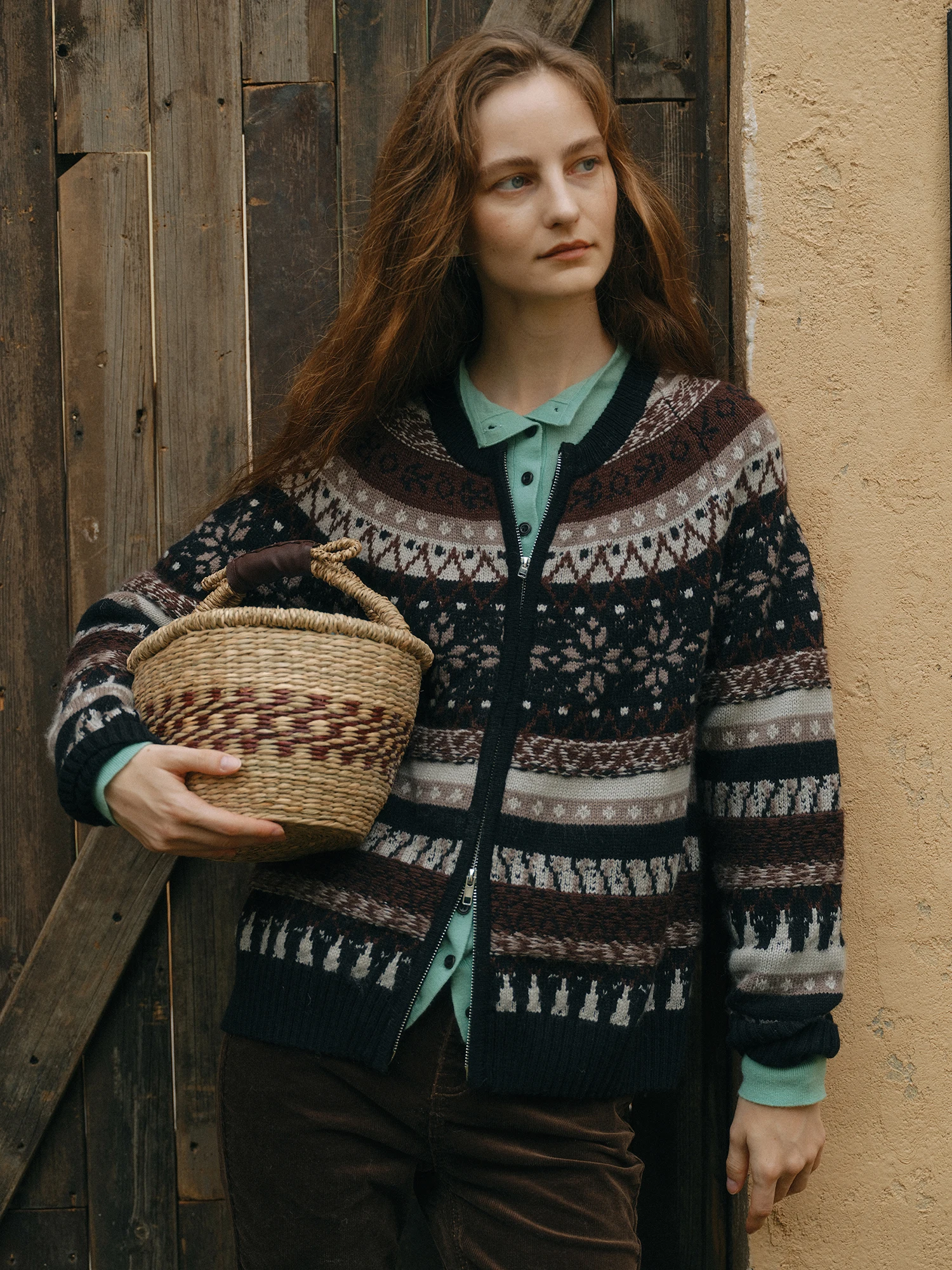 

Вязаный кардиган Clean Sense в винтажном стиле Fair Isle с универсальным цветочным узором, длинными рукавами, из мягкой шерстяной смеси, с запахом, для женщин